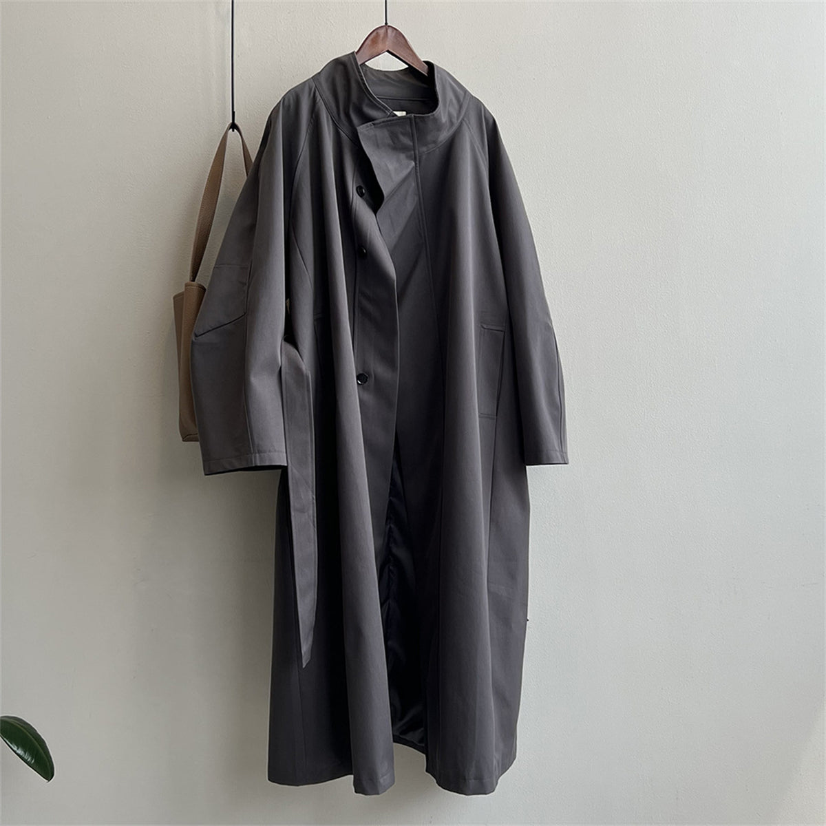 Stand Collar Women's Trench Coat – Mid-Length, Chic Outerwear for Spring & Fall hanyelevate