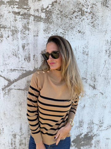 Striped Cotton Pullover | Loose Fit | Button Detail | S–3XL