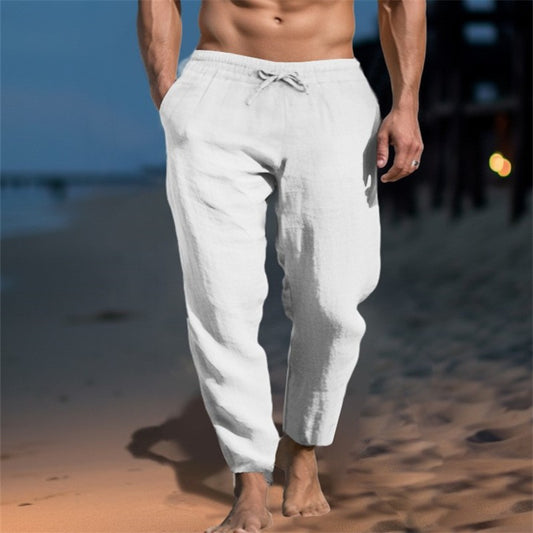 Men’s Cotton Straight-Leg Pants – Mid Waist Drawstring Trousers | Casual Comfort | S–5XL | Multiple Colors