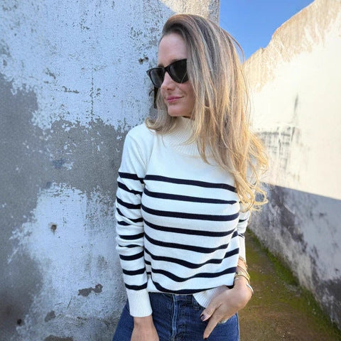 Striped Cotton Pullover | Loose Fit | Button Detail | S–3XL