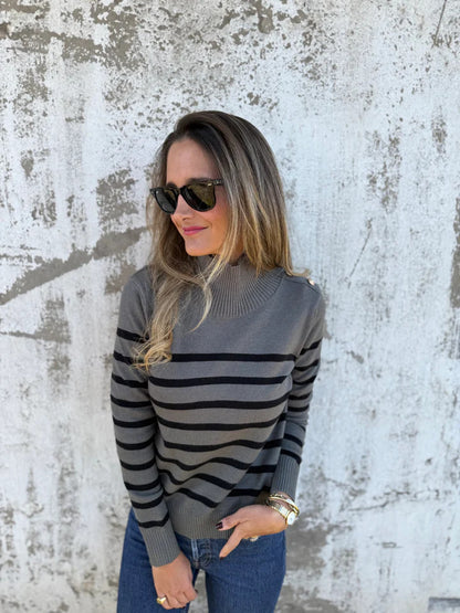 Striped Cotton Pullover | Loose Fit | Button Detail | S–3XL