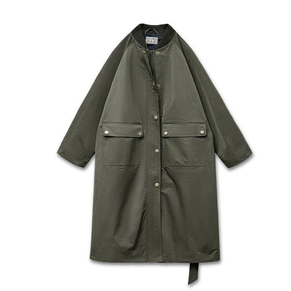 Women's Loose Fit Trench Coat – Retro Olive Green, Mid-Length Fashion Jacket hanyelevate