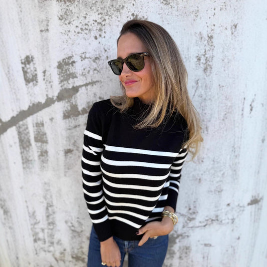 Striped Cotton Pullover | Loose Fit | Button Detail | S–3XL