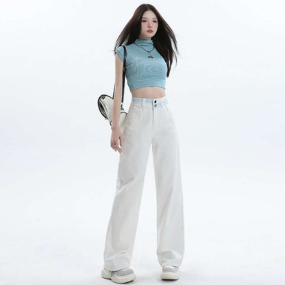 Women’s Cotton Wide-Leg Pants – High/Mid Waist | Meteor Blue, White, Rose Red | XS–2XL