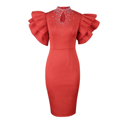 Women’s Red Hip Skirt Dress – Plain, High Waist, Slim Fit, S–4XL