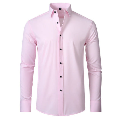 Men’s Fashion Slim Fit Solid Shirt – Long Sleeve Lapel Button Office Business Top hanyelevate