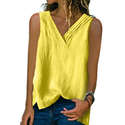 Women’s Slim Fit Cotton Sleeveless Top – Pullover Tank Shirt | S–5XL | White, Yellow, Pink, Black, Navy Blue