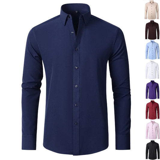 Men’s Fashion Slim Fit Solid Shirt – Long Sleeve Lapel Button Office Business Top hanyelevate