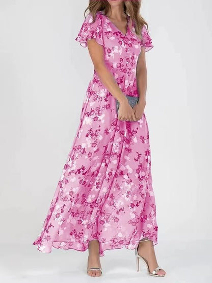 Women’s Casual Floral Dress – Short Sleeve Ruffle Summer Beach Dress hanyelevate