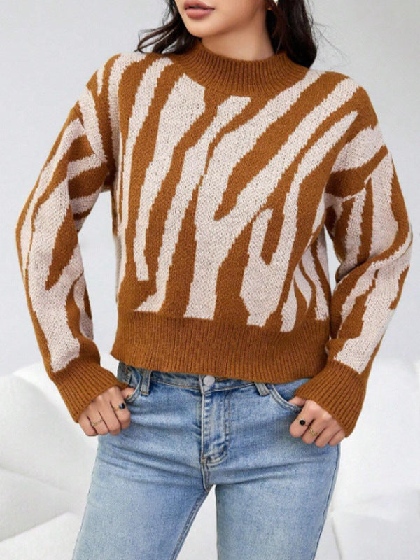 Women’s Animal Print Pullover Sweater – Loose Fit | S–XL | Khaki, Pink, Caramel hanyelevate