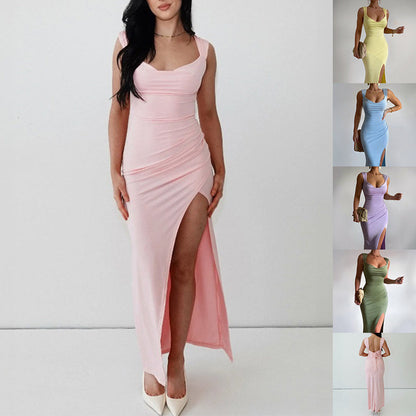 Elegant Back Tie Slit Dress – Women’s Sleeveless Slim Fit Party Dress hanyelevate
