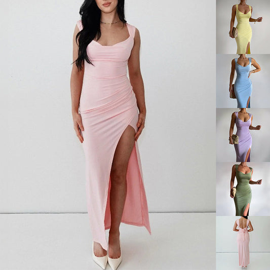 Elegant Back Tie Slit Dress – Women’s Sleeveless Slim Fit Party Dress hanyelevate