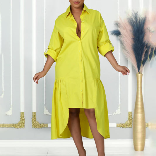 Women’s Wide Waist Long Sleeve Midi Dress – Apricot, Yellow, Black | S–3XL | Pullover Style hanyelevate