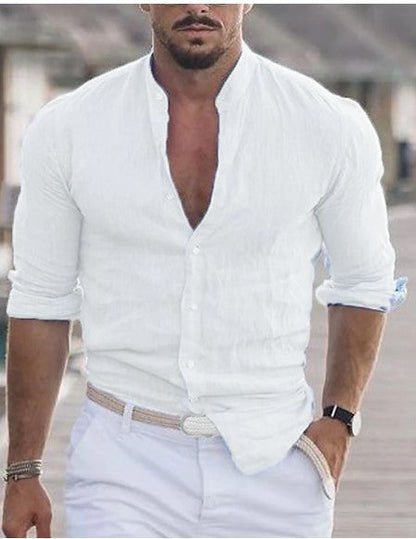 Casual Men’s Button Shirt – Long Sleeve Solid Color Shirt for Daily Wear hanyelevate