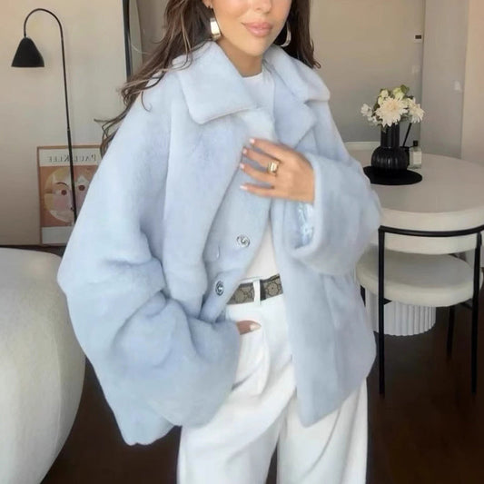 Fashion Fleece Furry Coat for Women – Single-Breasted Plush Short Jacket hanyelevate