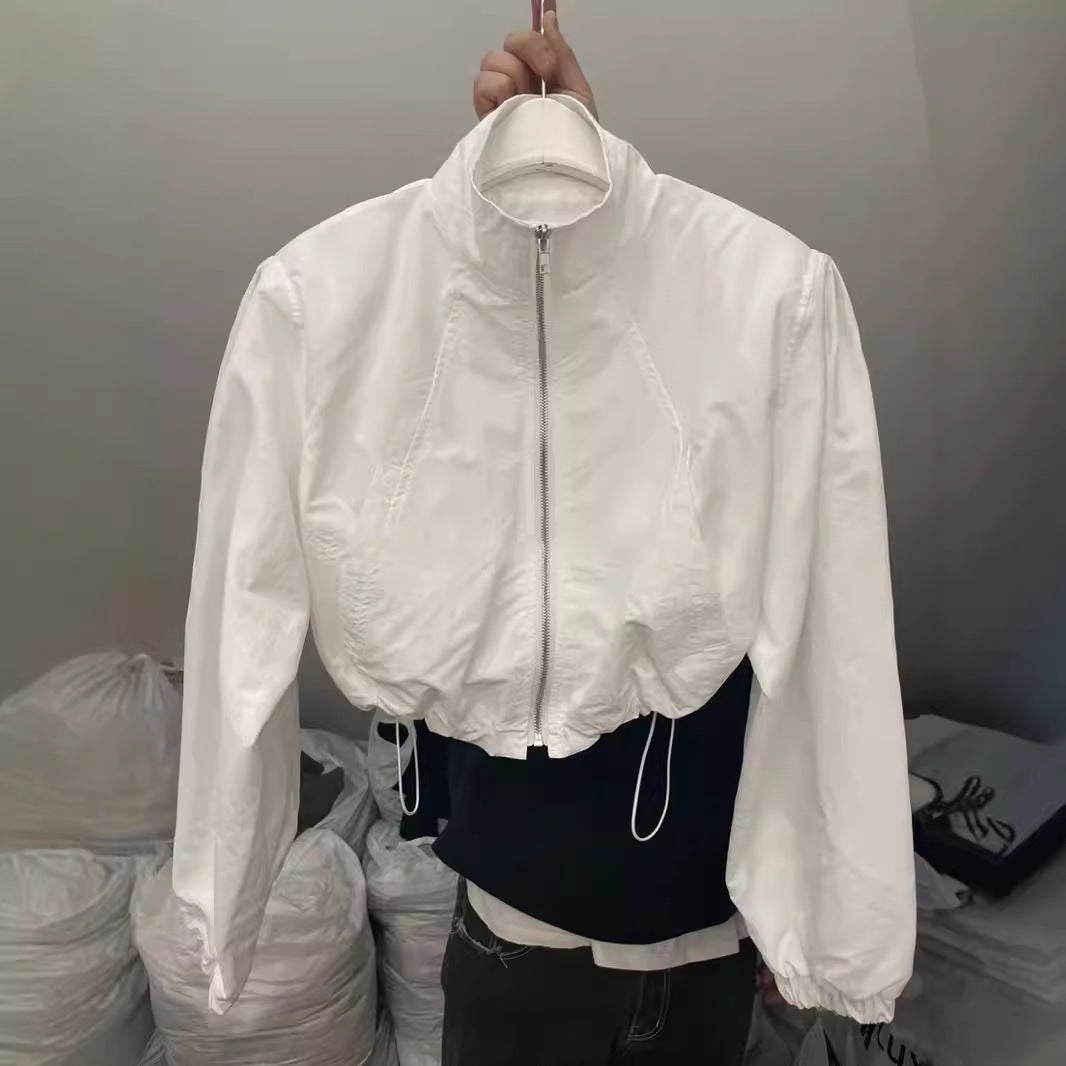 Women’s Solid Color Nylon Lantern Sleeve Top – Loose Fit, Long Sleeve, Temperament Commute Style