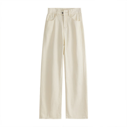 Women’s High-Waist Cotton Straight Pants – Long Length, Retro Style, Stretch Fabric