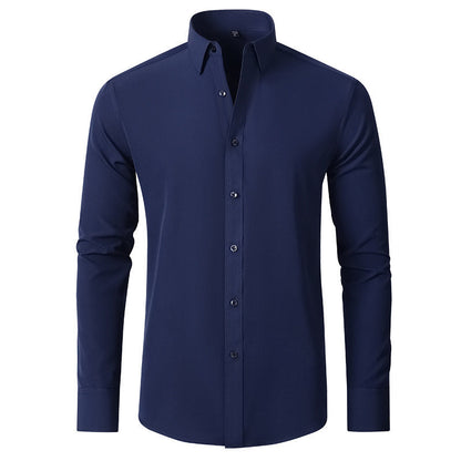 Men’s Fashion Slim Fit Solid Shirt – Long Sleeve Lapel Button Office Business Top hanyelevate