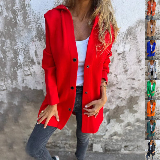 Women’s Casual Hooded Single-Breasted Cardigan – Loose Solid Color Jacket for Spring & Autumn hanyelevate