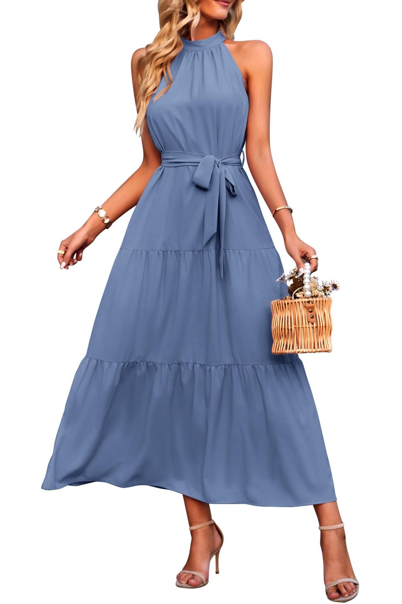 Women’s European & American Style Cake Dress – Lace-Up Long Sleeveless Dress