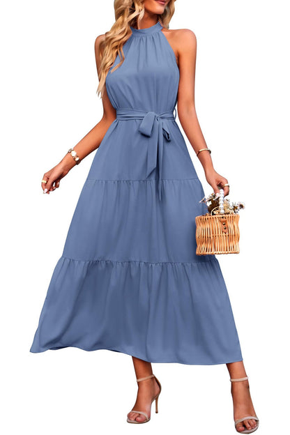 Women’s European & American Style Cake Dress – Lace-Up Long Sleeveless Dress