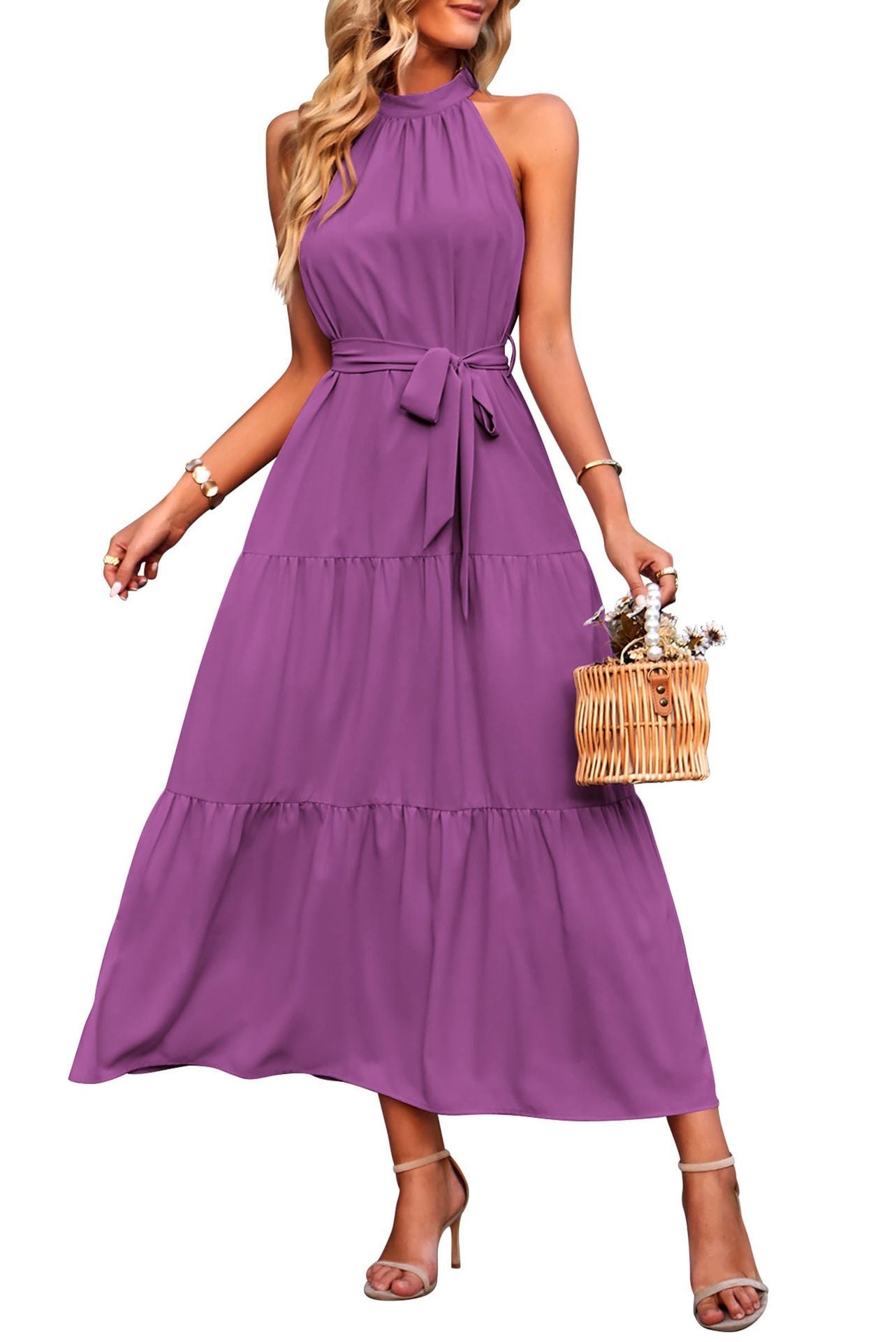 Women’s European & American Style Cake Dress – Lace-Up Long Sleeveless Dress