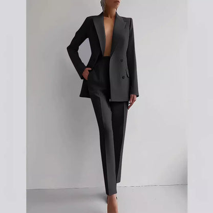Women’s Casual Fashion Business Suit – Long Sleeve Single-Breasted Jacket & Slim Fit Trousers hanyelevate