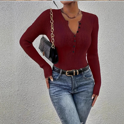 Women’s Slim Fit Long Sleeve Pullover – Wine Red, Gray, Black, Dark Blue, Apricot | XS–XL