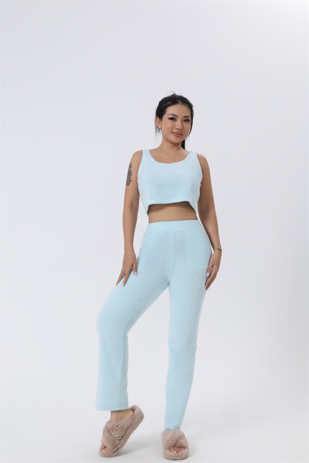 Cozy 3-Piece Pajama Set for Women – Warm Winter Lounge Set with Cardigan, Tank Top & Pants hanyelevate
