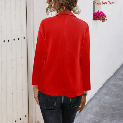 Women’s Loose Fit Lapel Cardigan Jacket – Snap Button Polyester Coat