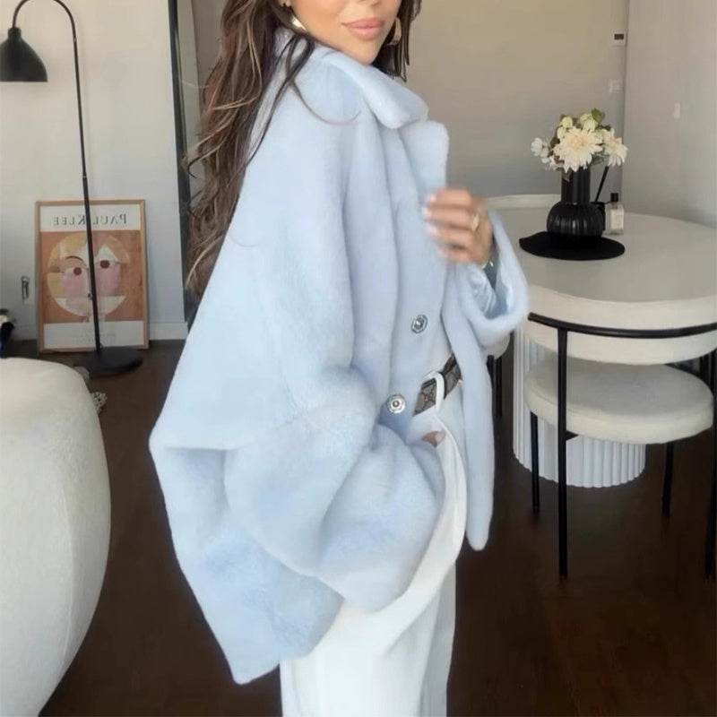 Fashion Fleece Furry Coat for Women – Single-Breasted Plush Short Jacket hanyelevate
