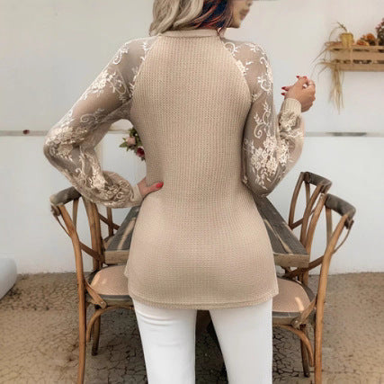 Women’s Solid Color Lace Pullover Top – Spandex | Green, Purple, Khaki | S–2XL hanyelevate