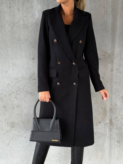 Women’s Double-Breasted Long Coat – Slim Fit Lapel Winter Jacket with Long Sleeves hanyelevate
