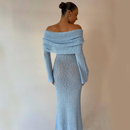 New Long-Sleeved One-Shoulder Knitted Dress – Perfect for Beach and Vacation hanyelevate