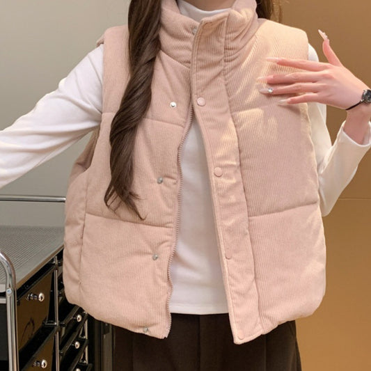 Women’s Sleeveless Down Cotton Jacket – Casual Korean Style with Pockets