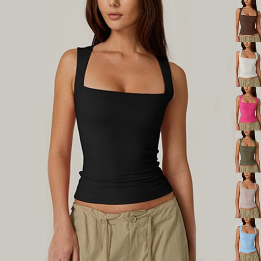Summer Fashion Sleeveless Top for Women – Slim Fit Square Neck Tank Vest hanyelevate