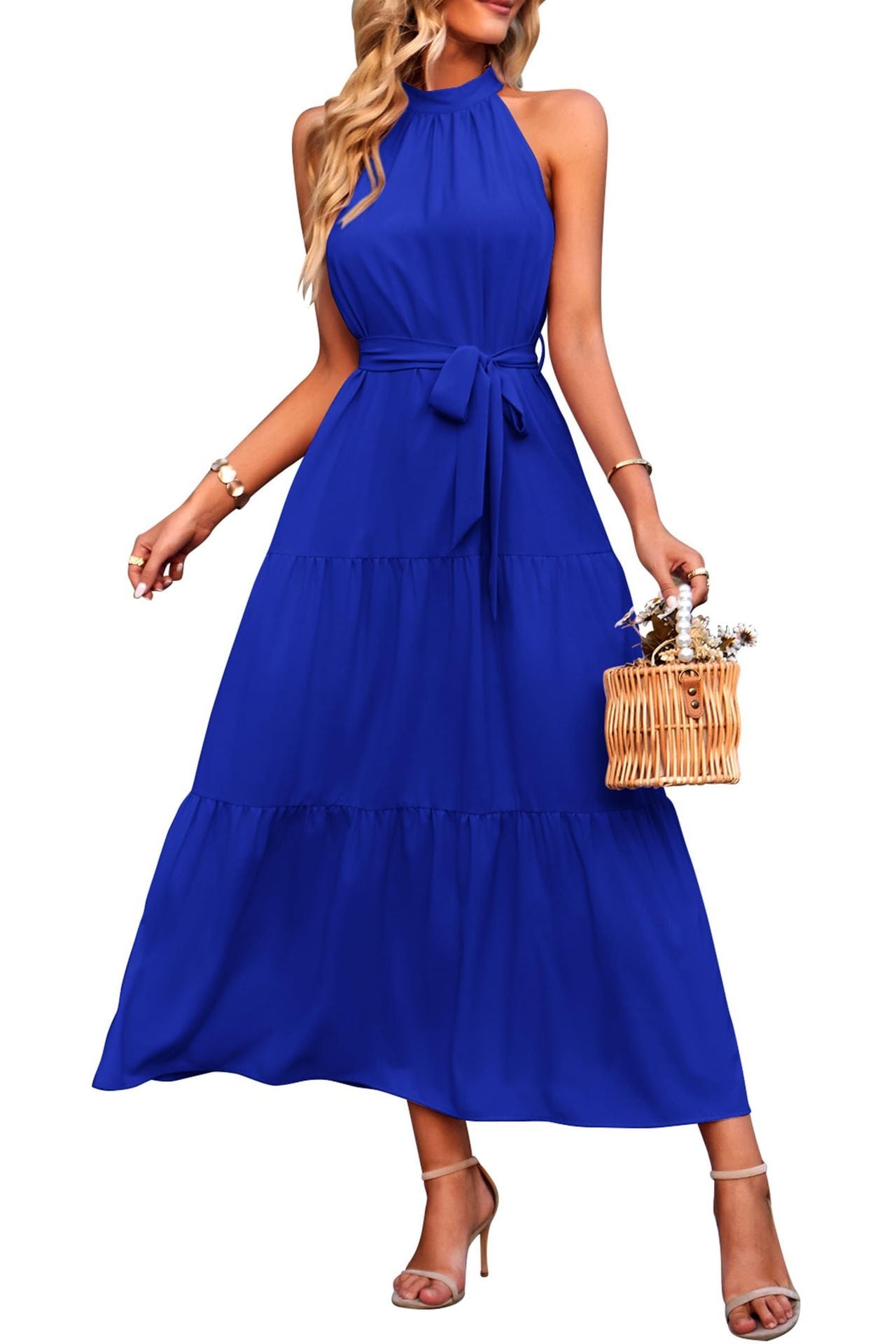 Women’s European & American Style Cake Dress – Lace-Up Long Sleeveless Dress