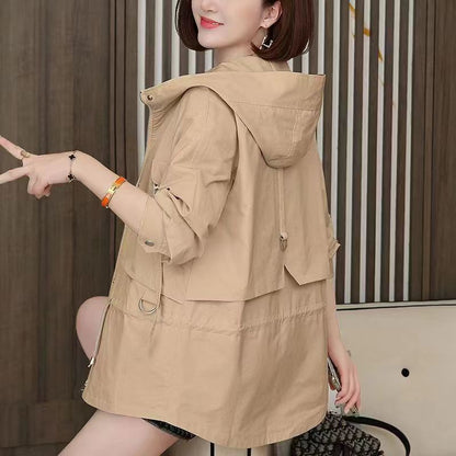 Women’s Casual Zipper Jacket – Loose Fit Long Sleeve Coat with Pockets | Polyester | Black, Khaki, Milky White, Ginger Yellow