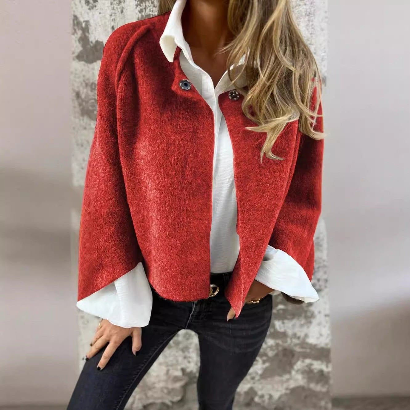 Autumn Winter Cashmere Batwing Sleeve Cardigan – Women’s Loose Fit Short Coat hanyelevate