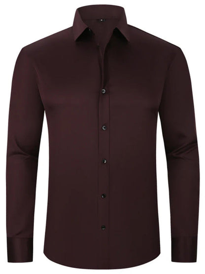 Men’s Fashion Slim Fit Solid Shirt – Long Sleeve Lapel Button Office Business Top hanyelevate