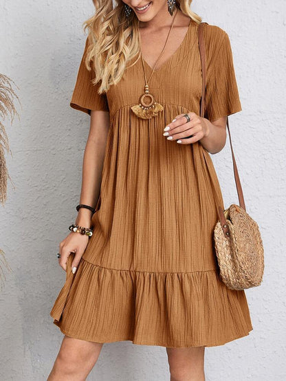 Women’s V-Neck Short Sleeve Summer Dress – Casual Loose Ruffled Beach Dress hanyelevate