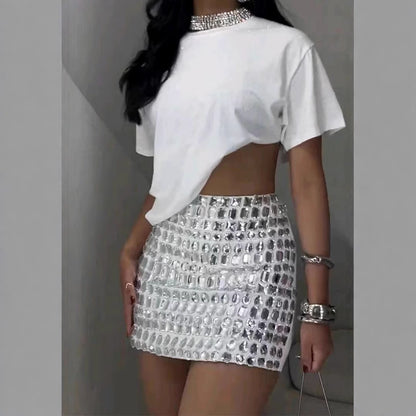 Women’s Street Fashion Spandex Top – White & Black | Long Sleeve Casual Wear