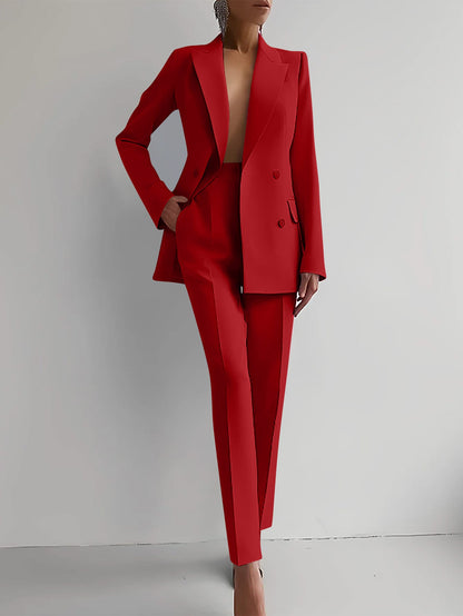 Women’s Casual Fashion Business Suit – Long Sleeve Single-Breasted Jacket & Slim Fit Trousers hanyelevate