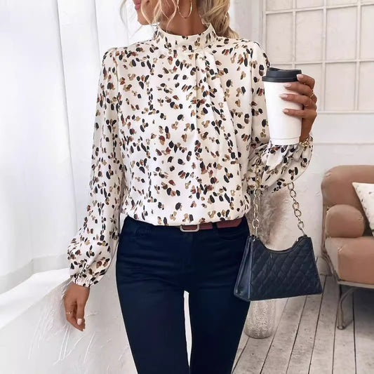 Women’s White Lantern Sleeve Blouse – Elegant Polyester Top