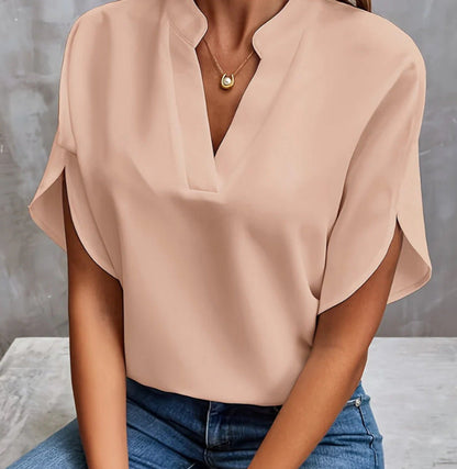 Women’s Casual Short Sleeve Chiffon Shirt – Summer V-Neck Blouse hanyelevate