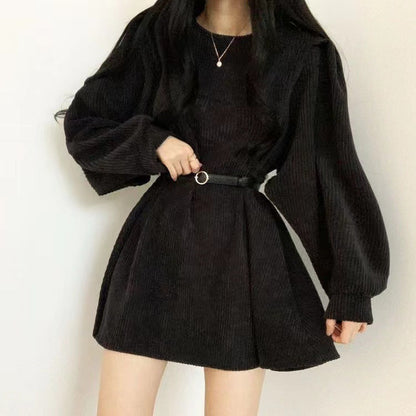 Women’s High Waist Belted Long Sleeve Dress – Black, Gray, Brown | S–3XL hanyelevate