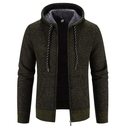Winter Coat Zipper Closure Solid Color Long Sleeves Drawstring With Hat Keep Warm Casual Thicken Plush Sweater Coat For Daily hanyelevate