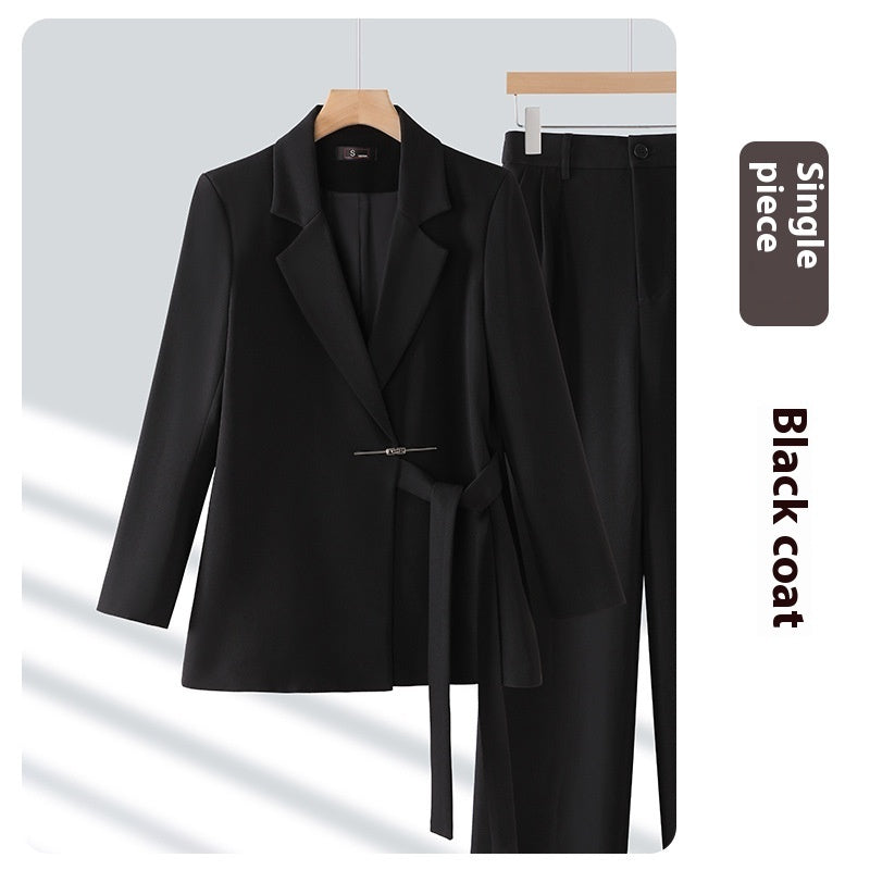 Women’s 2-Piece Suit Set – Long Sleeve Coat & Trousers | Polyester | Pink, Black, Milky White | S–3XL