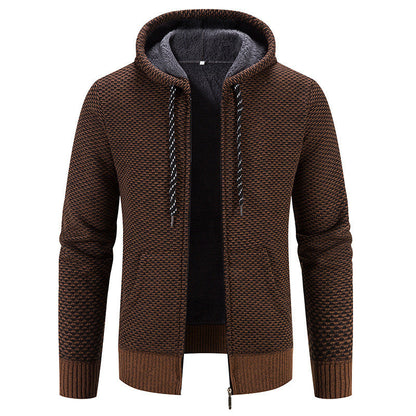 Winter Coat Zipper Closure Solid Color Long Sleeves Drawstring With Hat Keep Warm Casual Thicken Plush Sweater Coat For Daily hanyelevate
