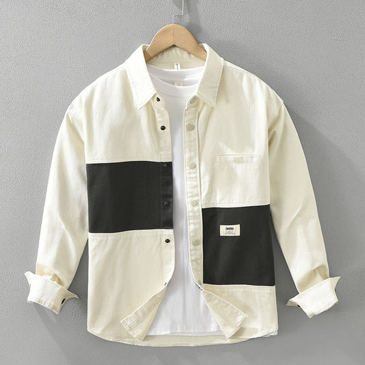 Men’s Japanese Retro Cotton Cardigan | Color Matching | Loose Fit